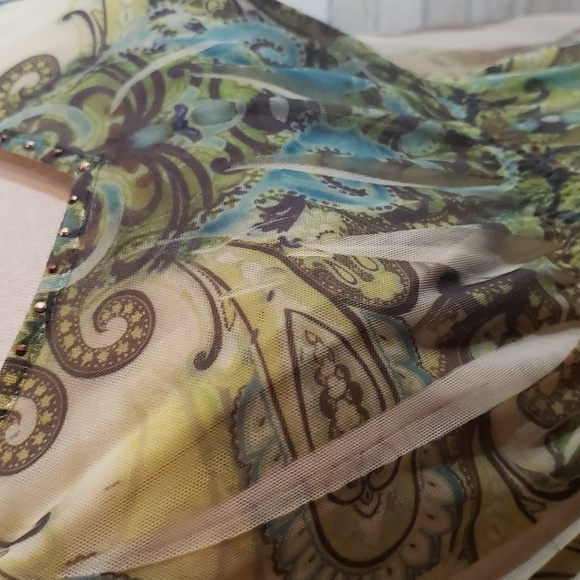 One World Women's Top Sheer Capelet Attached Tank Sparkle - Picture 3 of 13